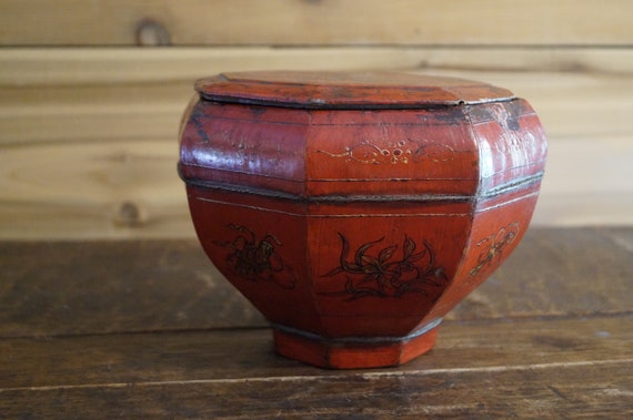 Chinese Red Lacquer Box, Chinese Jewel Box, Handpa
