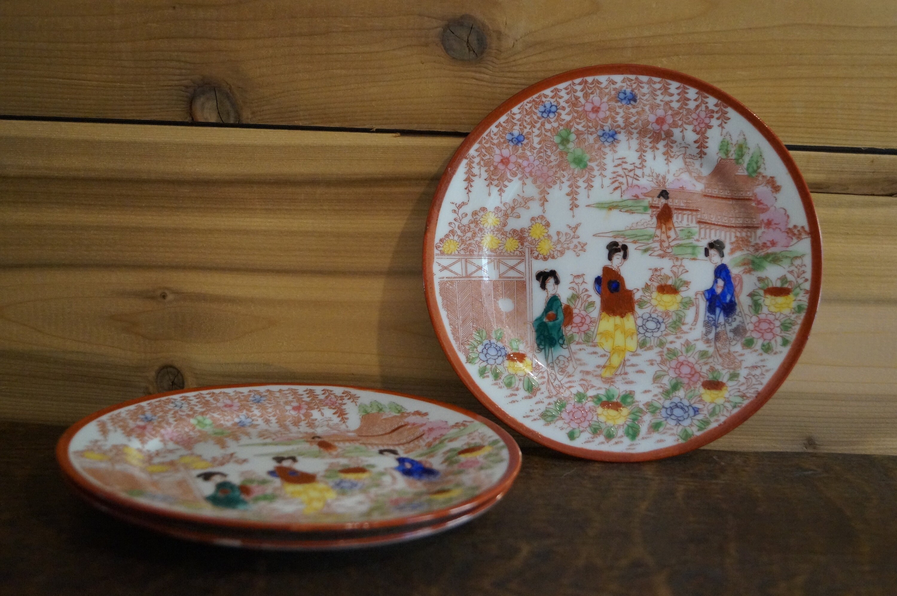 Kitchen & Dining Salad Plates Hand Painted Village Scenery Kutani