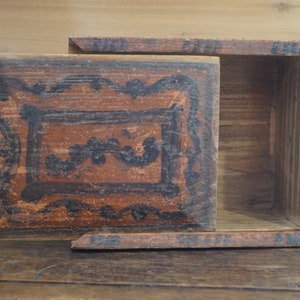 Antique Hand Painted Folk Art Wood Box, Primitive Wood Box