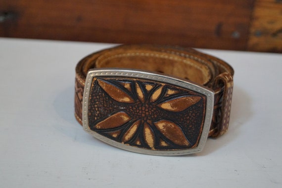 leather belt, vintage belt, flower belt, cowboy be