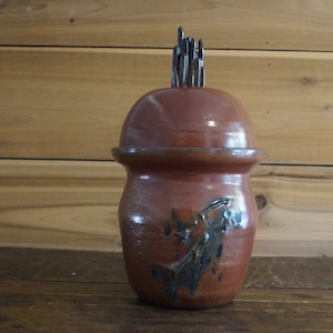 Large Signed Abstract Pottery Jar with Lid, Japanese Pottery Jar
