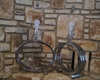 Modernist Chrome Circle Table Lamp Pair