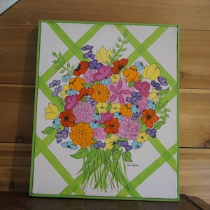 Bright Colorful Sixties Inspired Floral Oil Painting, Original Sixties Flower Painting