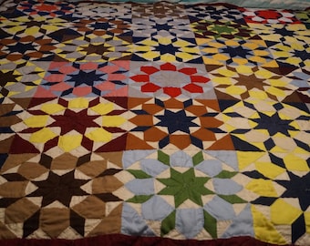 Vintage Colorful Hand Stitched Quilt