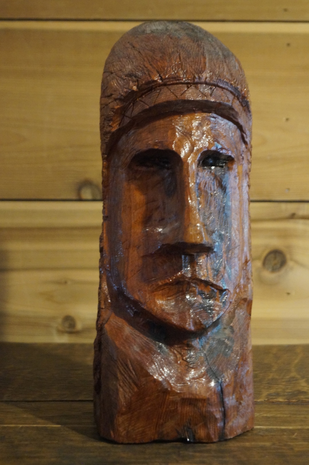 Vintage Male Face Carved Wood Sculpture Etsy