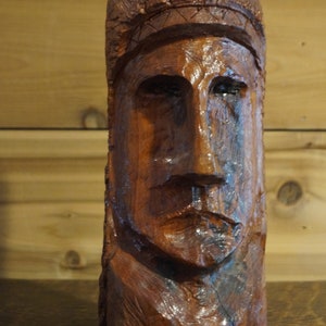 Vintage Male Face Carved Wood Sculpture