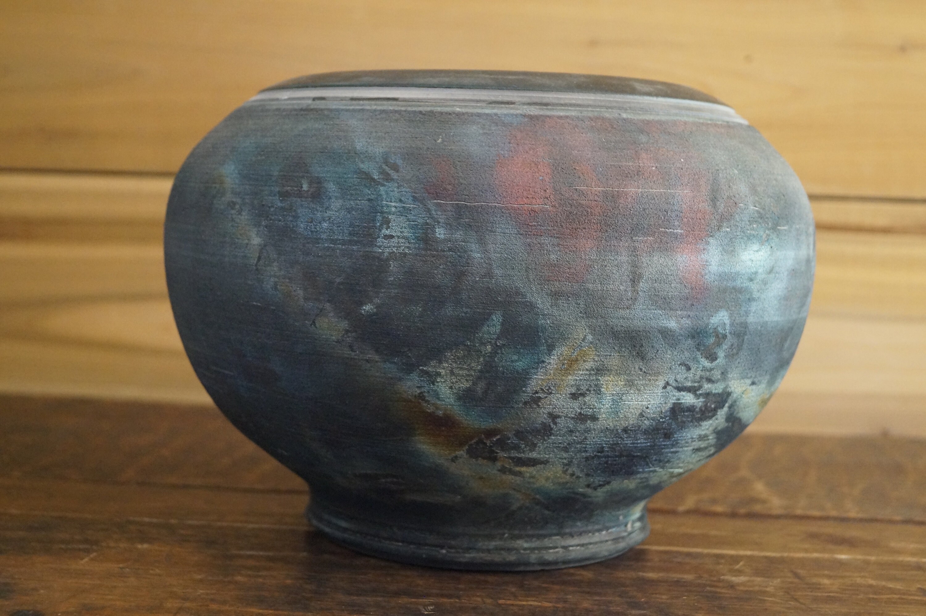 Large Vintage Iridescent Raku Pottery Vessel Signed Raku Pot Etsy
