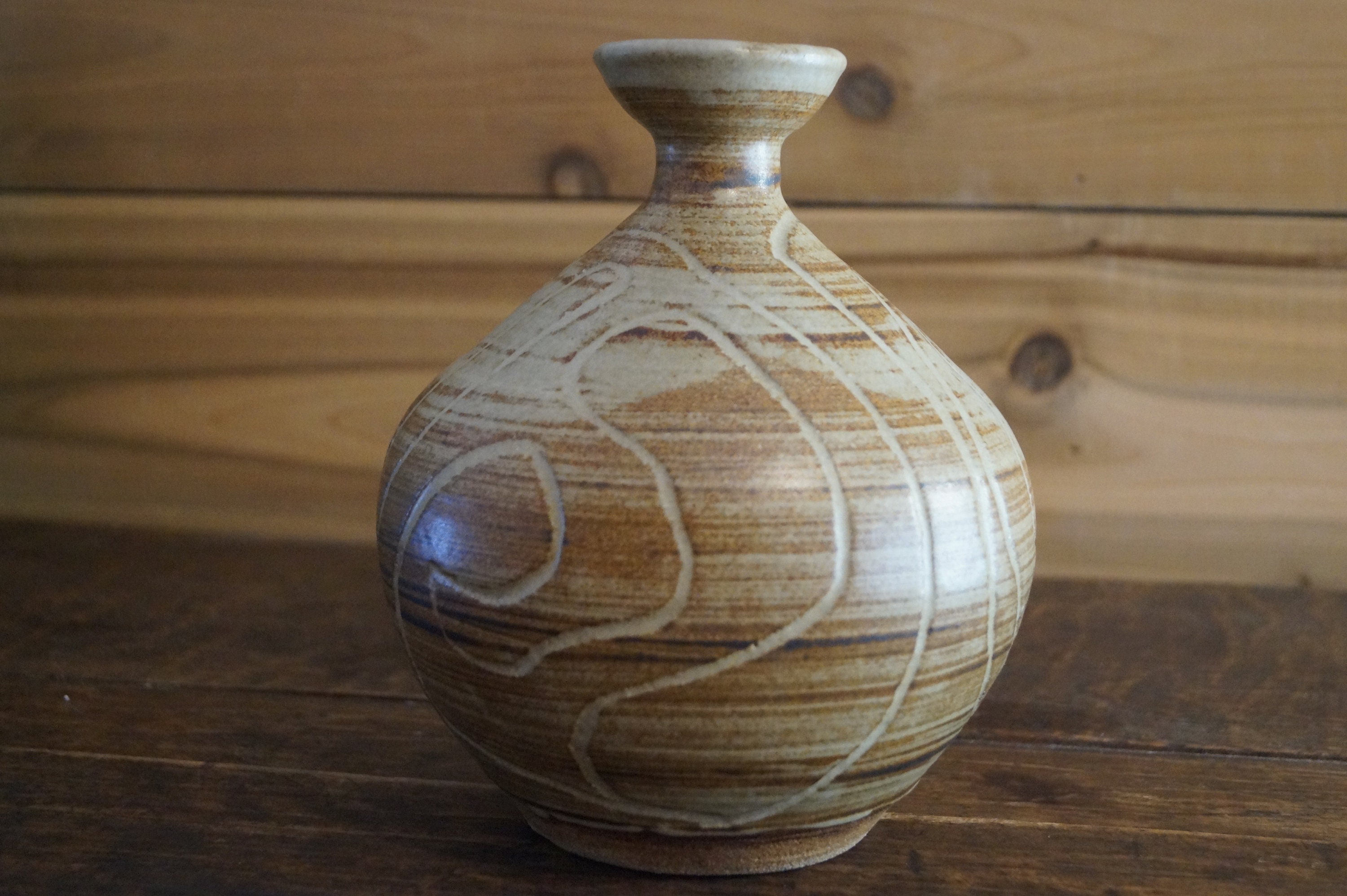 1960s Carved Glazed Pottery Vase, 1960s Mid Century Studio Pottery Vase ...