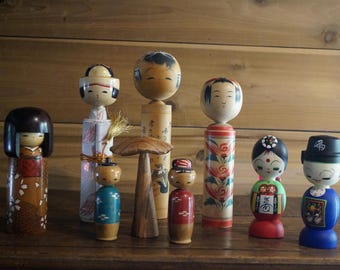 Vintage Japnanese Kokeshi Doll Collection