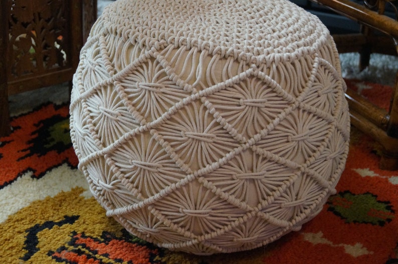 Macrame Pouf Macrame Ottoman Macrame Footstool Etsy