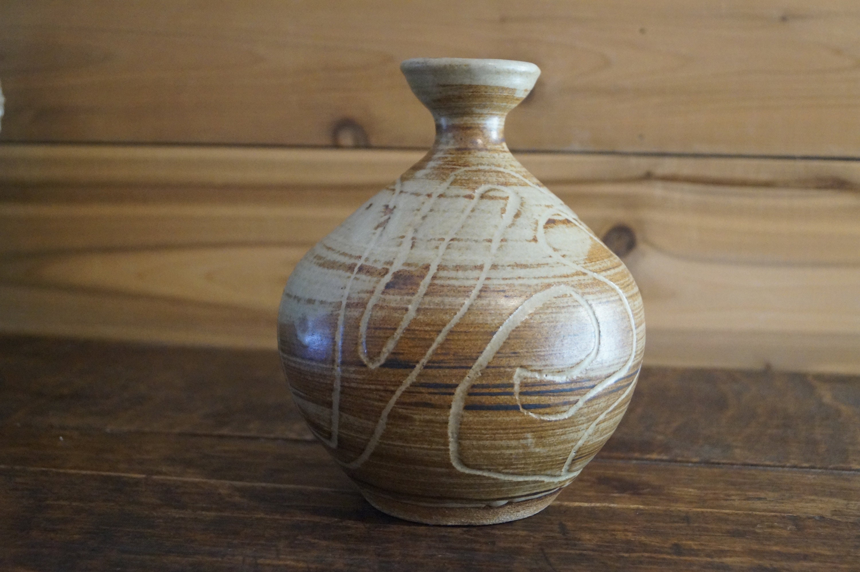 1960s Carved Glazed Pottery Vase, 1960s Mid Century Studio Pottery Vase ...