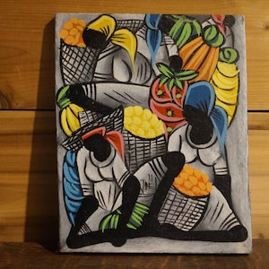 Haitian Market Scene Painting Signed Lee