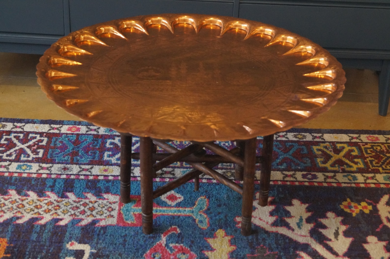 Mid Century Copper Turkish Tea Table Etched Turkish Tray Etsy
