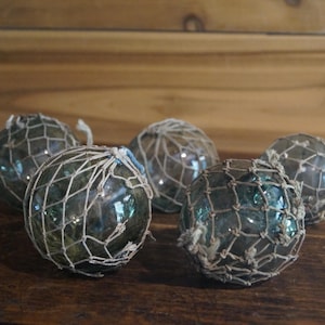Old Japanese Glass Floats with Netting  - Set of 5