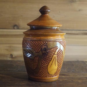 Carved Wood Lidded Fruit Jar Urn