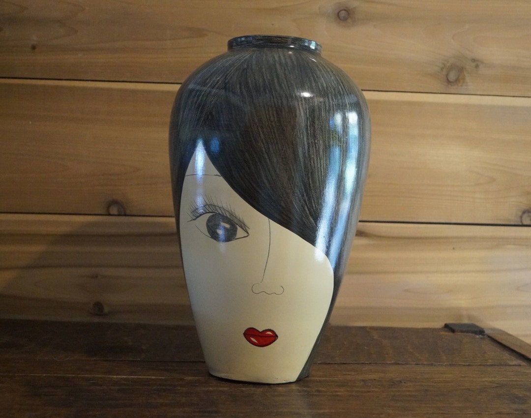 Vintage Mexican Pottery Face Vase Etsy