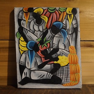 Haitian Market Scene Painting Signed Lee