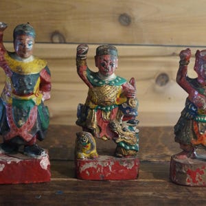 Old Chinese Polychrome Altar Deities - Set of 3