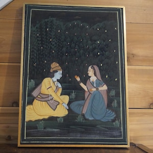 Mid-Century Pichwai Rajasthani Krishna and Radha Painting on Silk