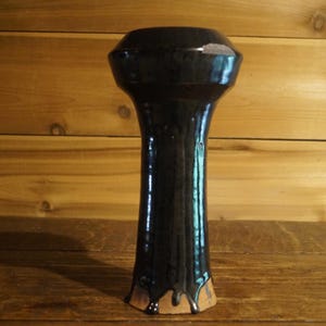 Tall Black Drip Glazed Hand-Thrown Pottery Vase