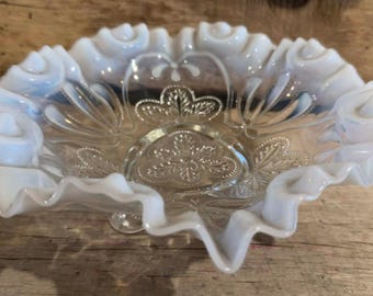 Jefferson Glass Opalescent Centerpiece Bowl-Meander Leaf Design