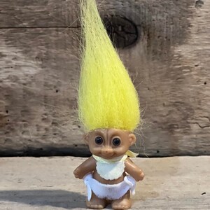 Vintage Russ Troll Baby with Bib and Diaper Yellow Hair 1980