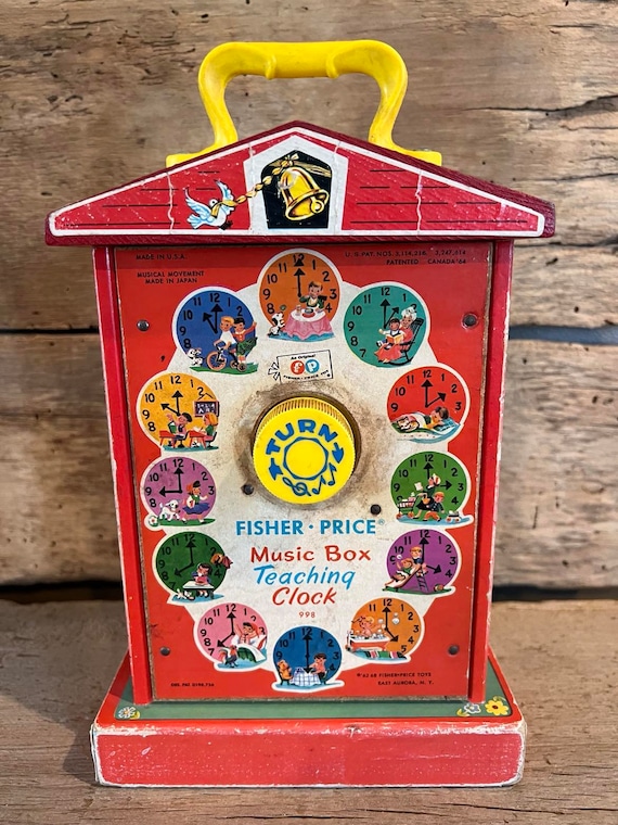 Fisher Price 1960s Music Box Teaching Learning Clock Pretend Play