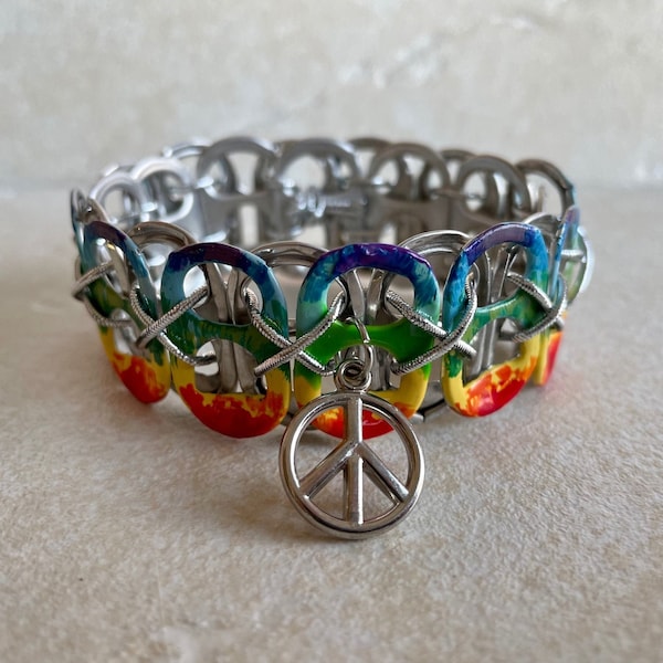 Tie Dye Soda Pop Tab Bracelet - charm bracelet, eco friendly, hippie, peace, summer of love, novelty, fun jewelry gift