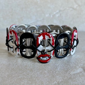 Vampire Soda Pop Tab Bracelet - Halloween, Dracula, Vampire Teeth, Black, White, Red, Charm