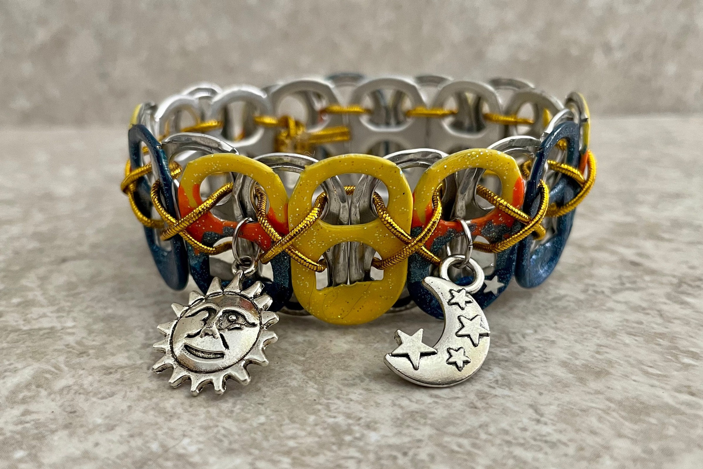 Moon and Sun Soda Pop Tab Bracelet: Upcycled, Celestial Jewelry
