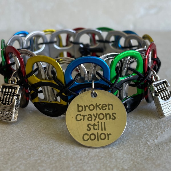 Broken Crayons Still Color Soda Pop Tab Bracelet - Colorful, Crayons, Recycled, Uplifting Message, Hope