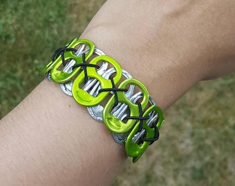 Lime Green Soda Tab Bracelet: Upcycled Eco-Friendly Jewelry