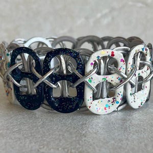Black and White Soda Pop Tab Bracelet - dressy or casual, glitter, upcycled, gift jewelry, matching earrings