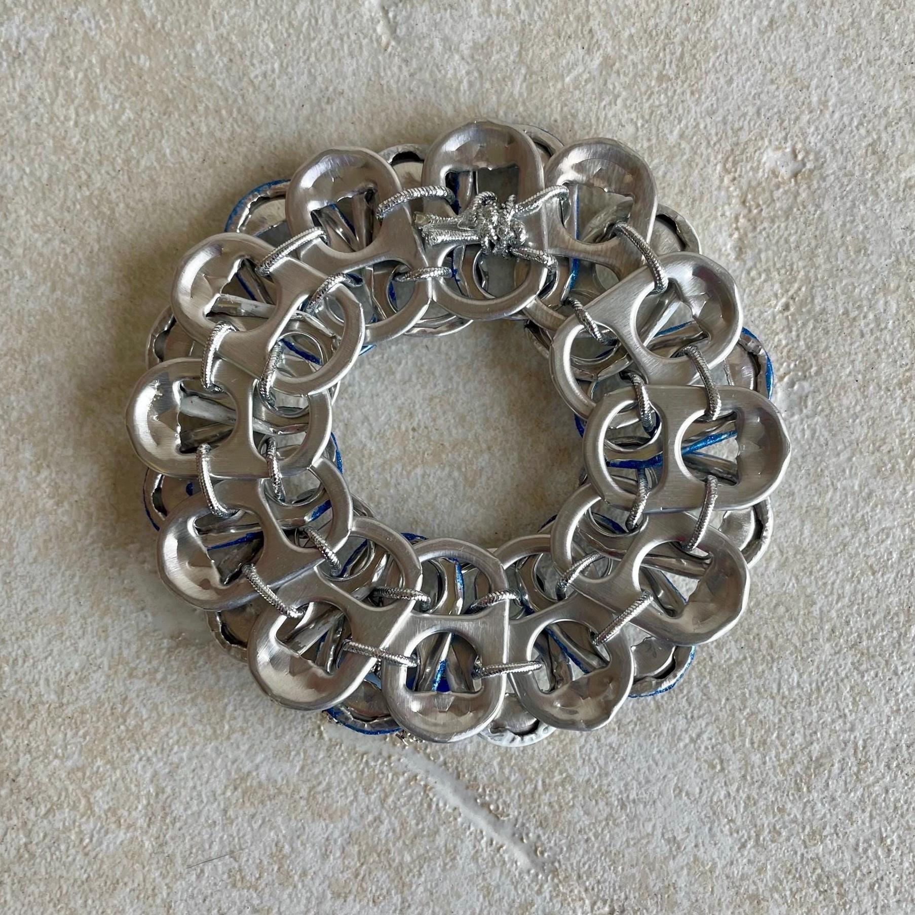 Denim Blue and White Soda Tab Bracelet: Recycled Jewelry Set