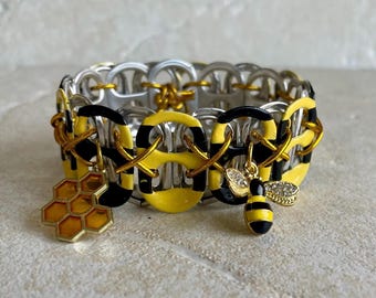 Bumblebee Soda Pop Tab Bracelet: Upcycled Bee & Honeycomb Charms