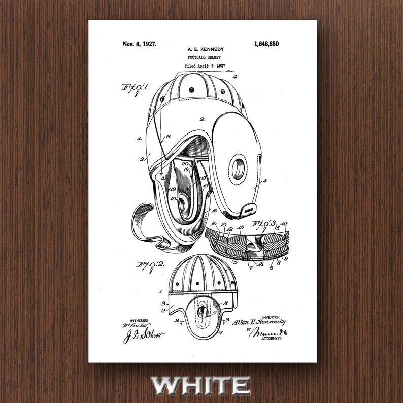 1927 Football Helmet Patent Print Art Drawing Poster 18X24