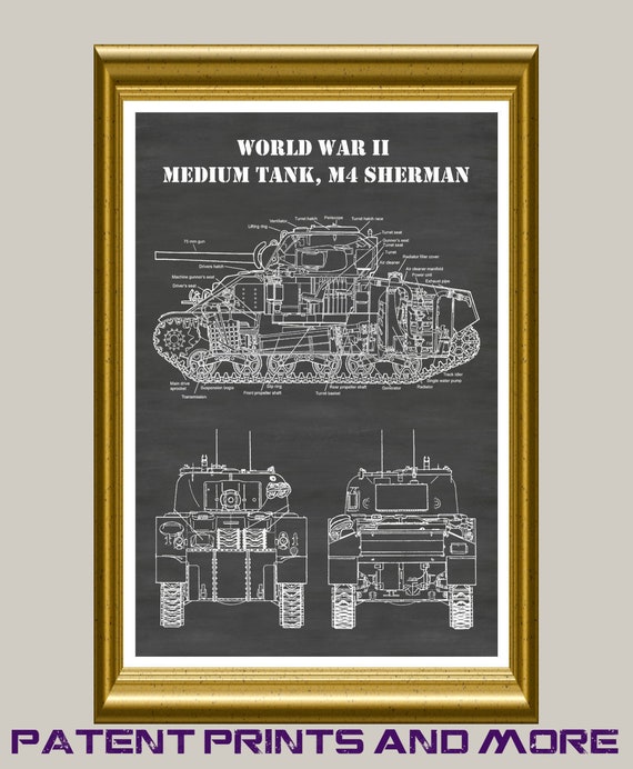 Sherman M4 Tank Diagram Print Art Poster Choose From Multiple Size and Background Color Options