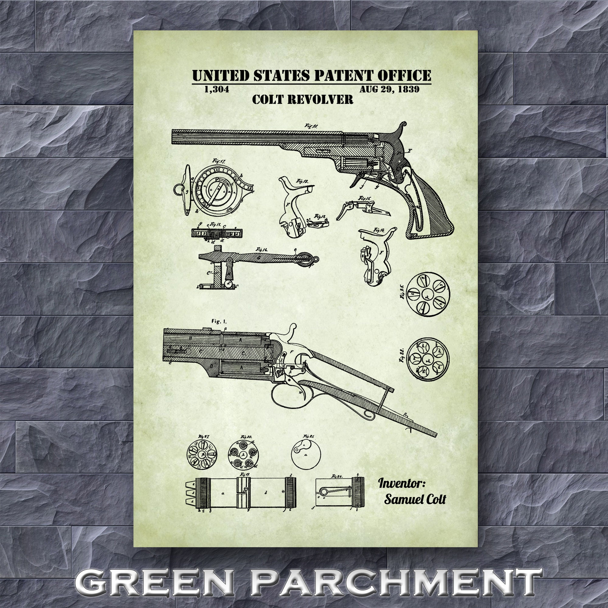 Decor POSTER of vintage Patent.1850 Colt gun.Room Office Home Art Design.6804 