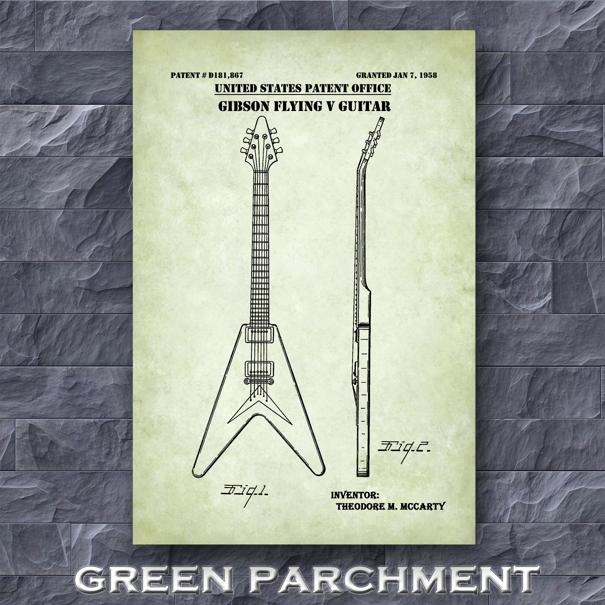 Gibson guitarra eléctrica impresión de patente Gibson Flying | Etsy España