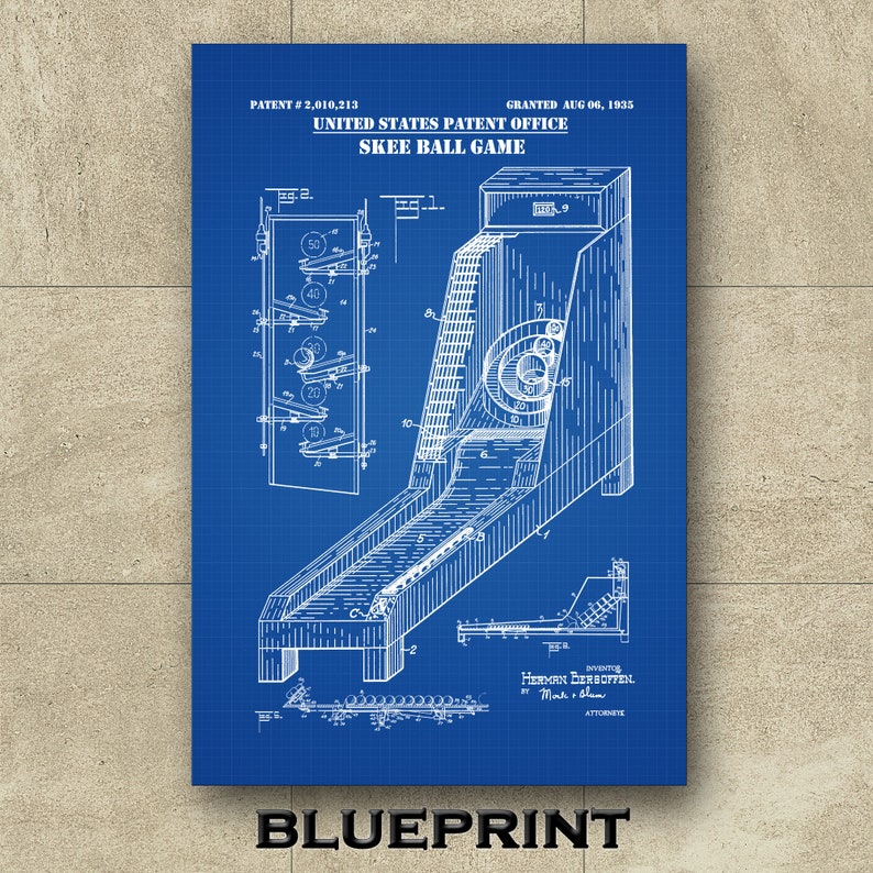Skee Ball Patent Print Skee Ball Poster Arcade Game Room Etsy