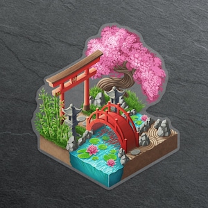 Vinyl Decal - Japanese Zen Garden - Transparent Vinyl Sticker, 2&quot; and 3&quot;