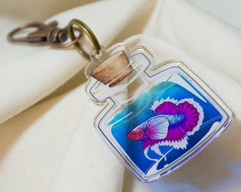 Acrylic Charm Keychain - Betta Fish in a Bottle