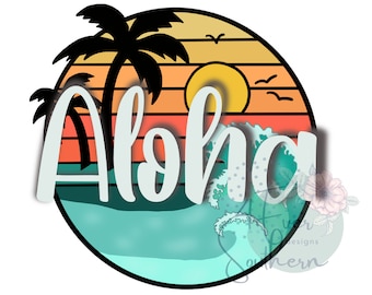 Aloha Beach Scene Sublimation PNG | Tropical Sunset Digital Download | Summer Vacation Shirt Design | Instant Download