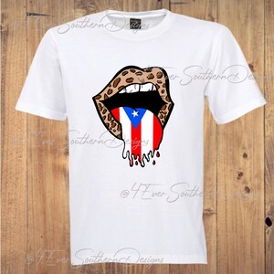 Tunga och läppar, Puertoricansk flagga, leopardtryck, digital fil, sublimeringsdesign, skjortöverföring, strykning, PNG-bild, direktnedladdning bild 3