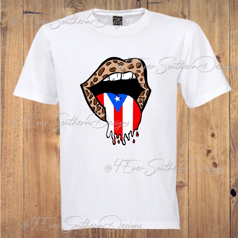 Tunga och läppar, Puertoricansk flagga, leopardtryck, digital fil, sublimeringsdesign, skjortöverföring, strykning, PNG-bild, direktnedladdning bild 3