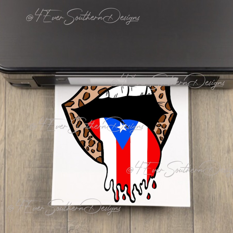 Tunga och läppar, Puertoricansk flagga, leopardtryck, digital fil, sublimeringsdesign, skjortöverföring, strykning, PNG-bild, direktnedladdning bild 8