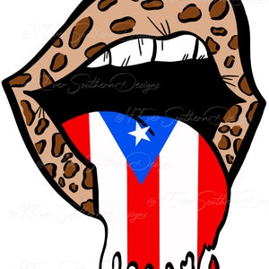 Tunga och läppar, Puertoricansk flagga, leopardtryck, digital fil, sublimeringsdesign, skjortöverföring, strykning, PNG-bild, direktnedladdning bild 2