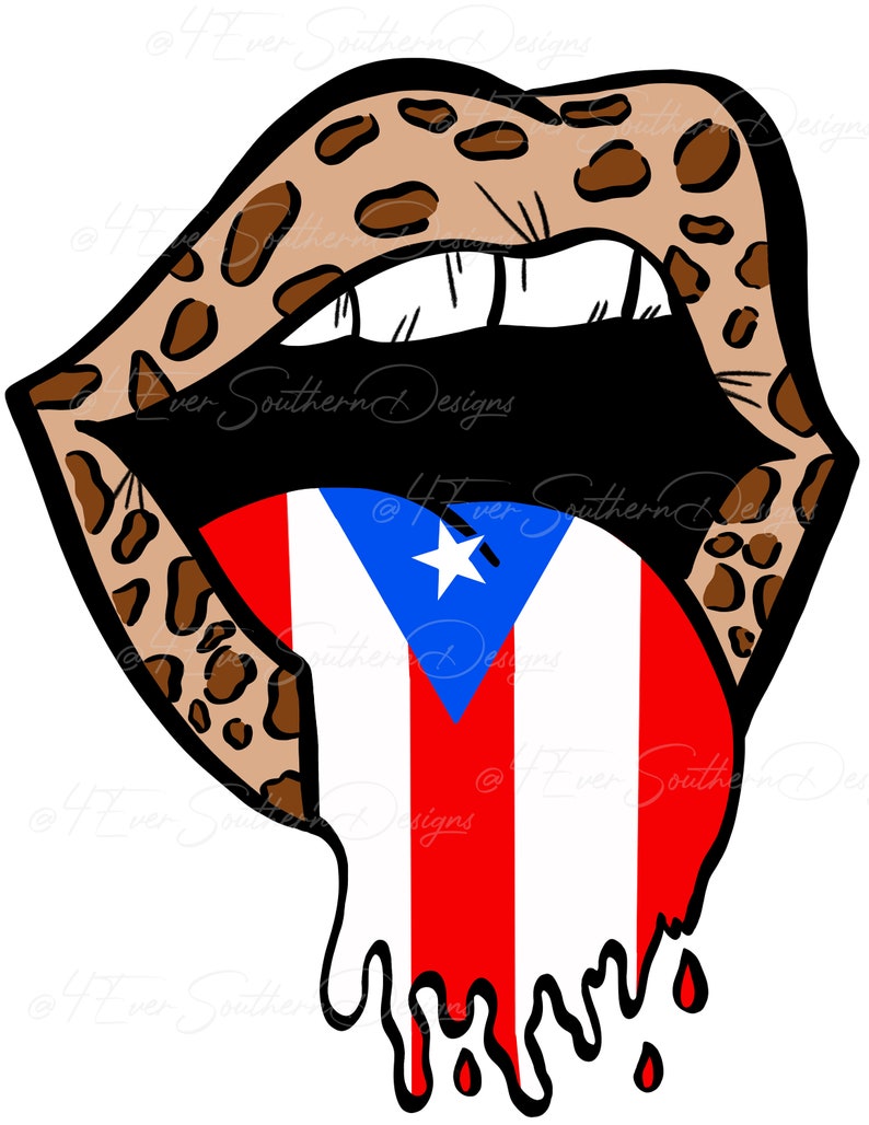 Tunga och läppar, Puertoricansk flagga, leopardtryck, digital fil, sublimeringsdesign, skjortöverföring, strykning, PNG-bild, direktnedladdning bild 2