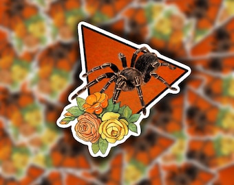 Tarantula Sticker, Halloween, Floral, Die-Cut, Laminated, Waterproof