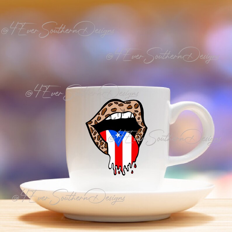 Tunga och läppar, Puertoricansk flagga, leopardtryck, digital fil, sublimeringsdesign, skjortöverföring, strykning, PNG-bild, direktnedladdning bild 5